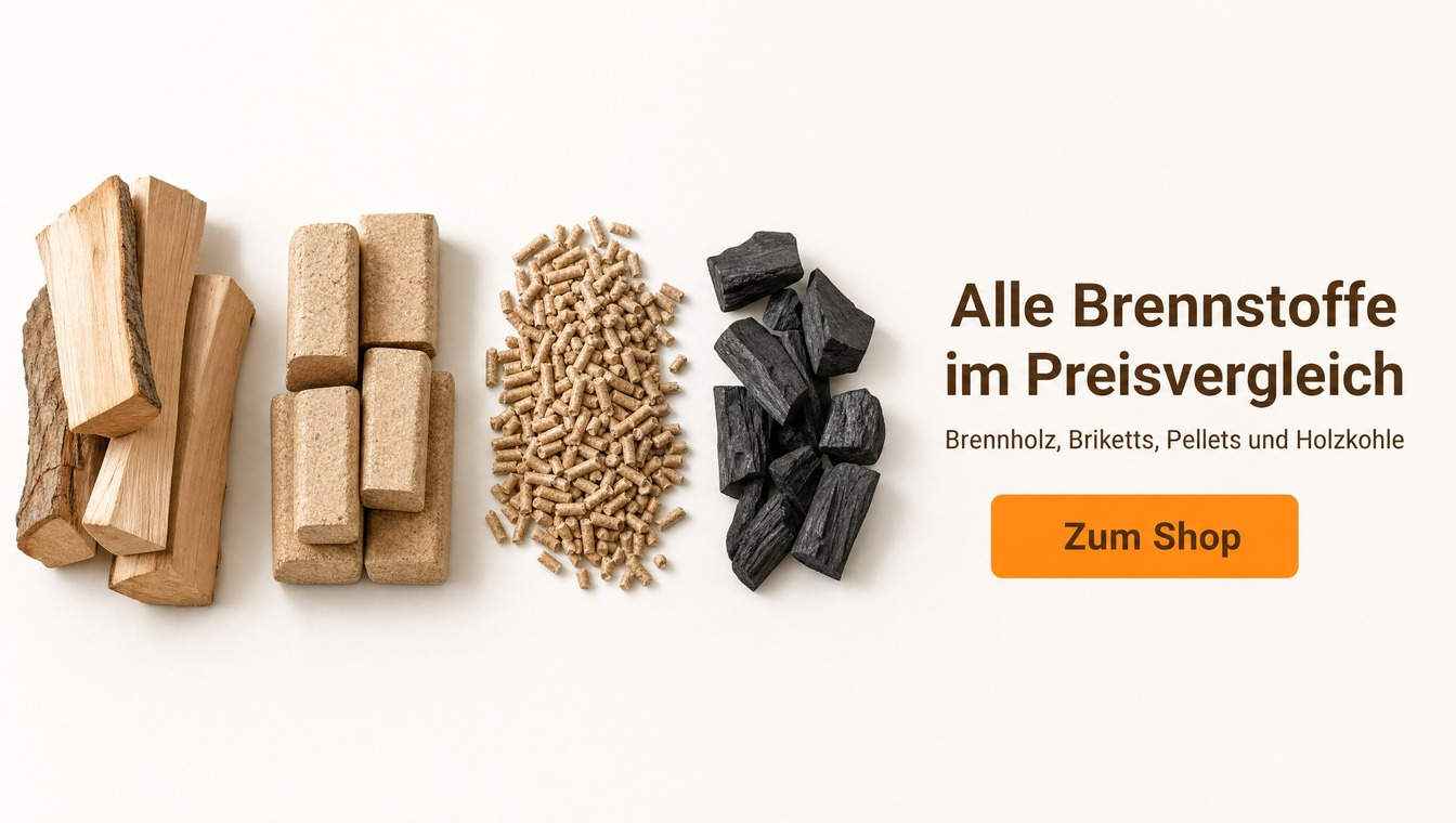 Banner: Brennholz, Holzbriketts, Pellets und Holzkohle im Preisvergleich