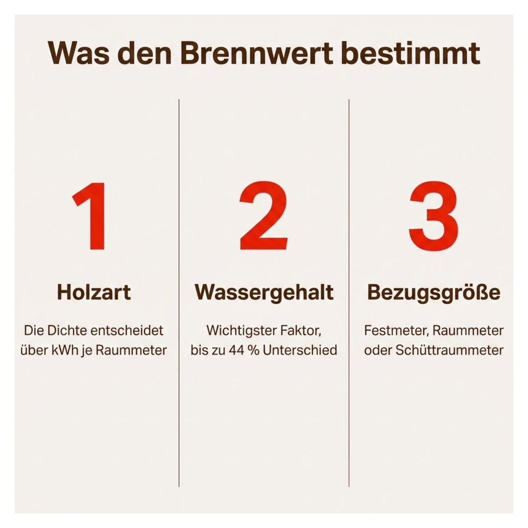 Drei Faktoren, die den Brennwert von Holz bestimmen, als Übersicht